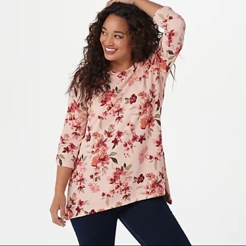 Denim & Co. Printed Heavenly Jersey 3/4 Sleeve Tunic